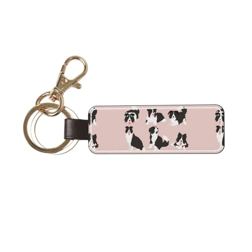 YWSOTRE Perro Border Collie,Llavero de cuero de PU, llavero, llavero, anillo,...