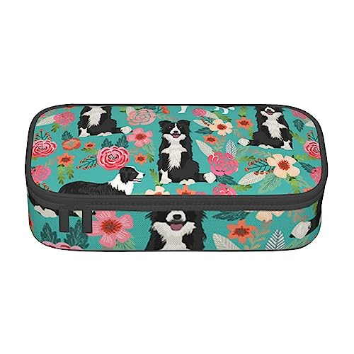 Border Collie - Estuche para lápices con estampado floral de alta capacidad con...