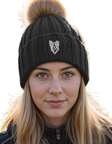The House Of Dog: Border Collie Owner Gift. Gorro de punto grueso con pompón de...
