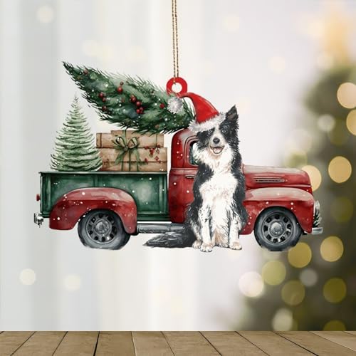 WoGuangis Border Collie - Árbol de Navidad para perro, camión rojo, acrílico,...