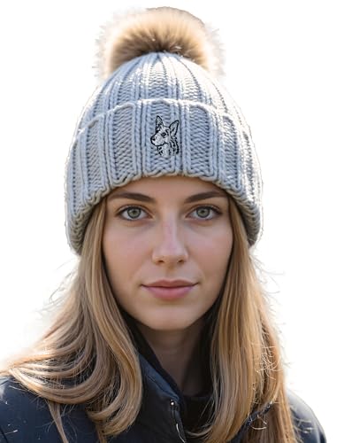 The House Of Dog: Gorro bordado unisex de piel sintética con pompón de piel...