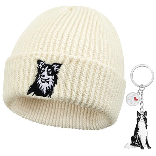 Geyoga Gorro y Llavero para Perros Border Collie Gorro de Invierno Bordado...