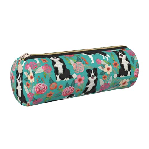 Hingor Border Collie - Estuche portátil de poliuretano con estampado floral...